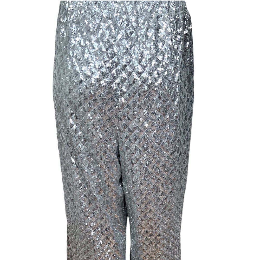 Eloquii Size 26 Renaissance Ready GLAM Silver Sequin Wide Leg Party Pants Plus - Picture 7 of 13